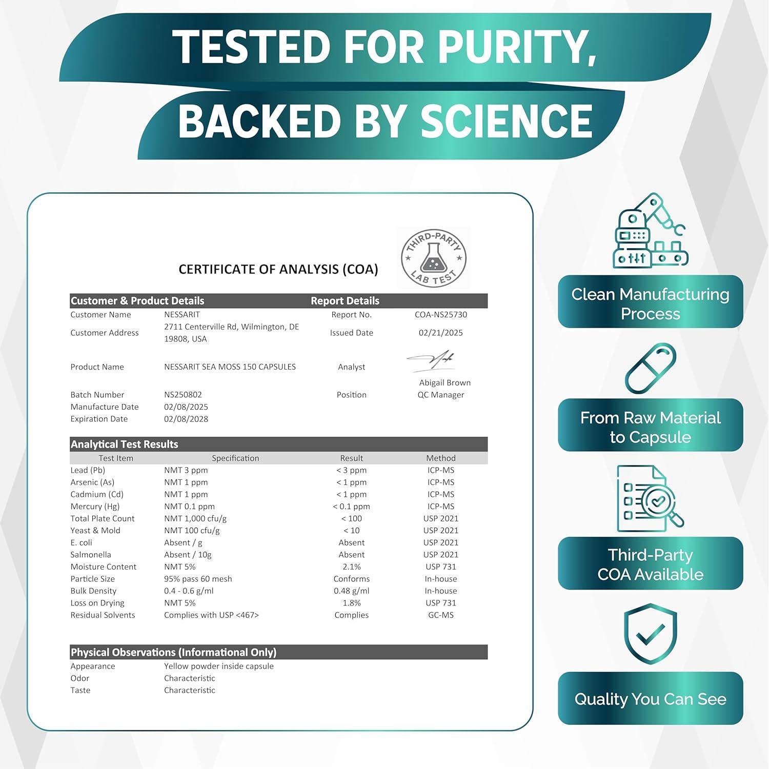 Suplemento de Musgo Marino Nessarit 150 Cápsulas 16 Ingredientes