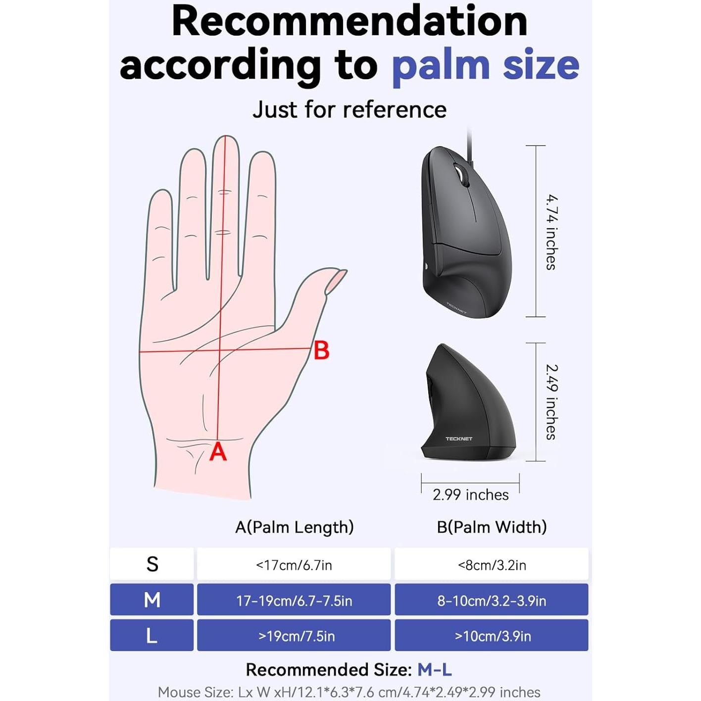 TECKNET Ratón Ergonómico Vertical 6400 DPI 6 Botones Negro