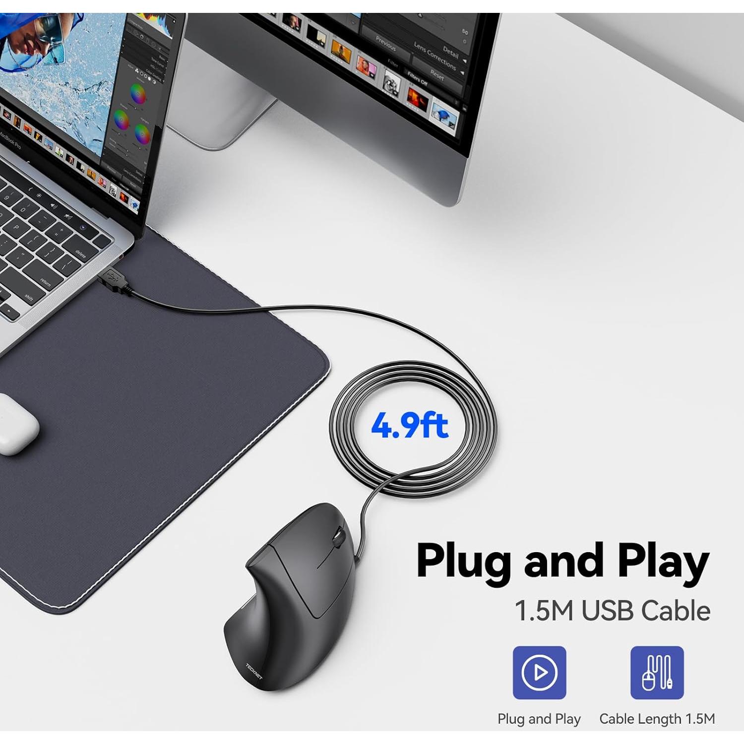 TECKNET Ratón Ergonómico Vertical 6400 DPI 6 Botones Negro