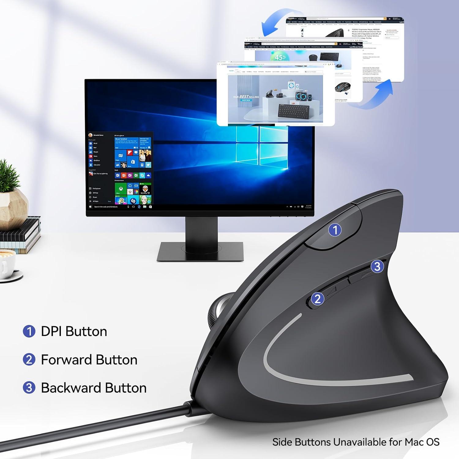 TECKNET Ratón Ergonómico Vertical 6400 DPI 6 Botones Negro