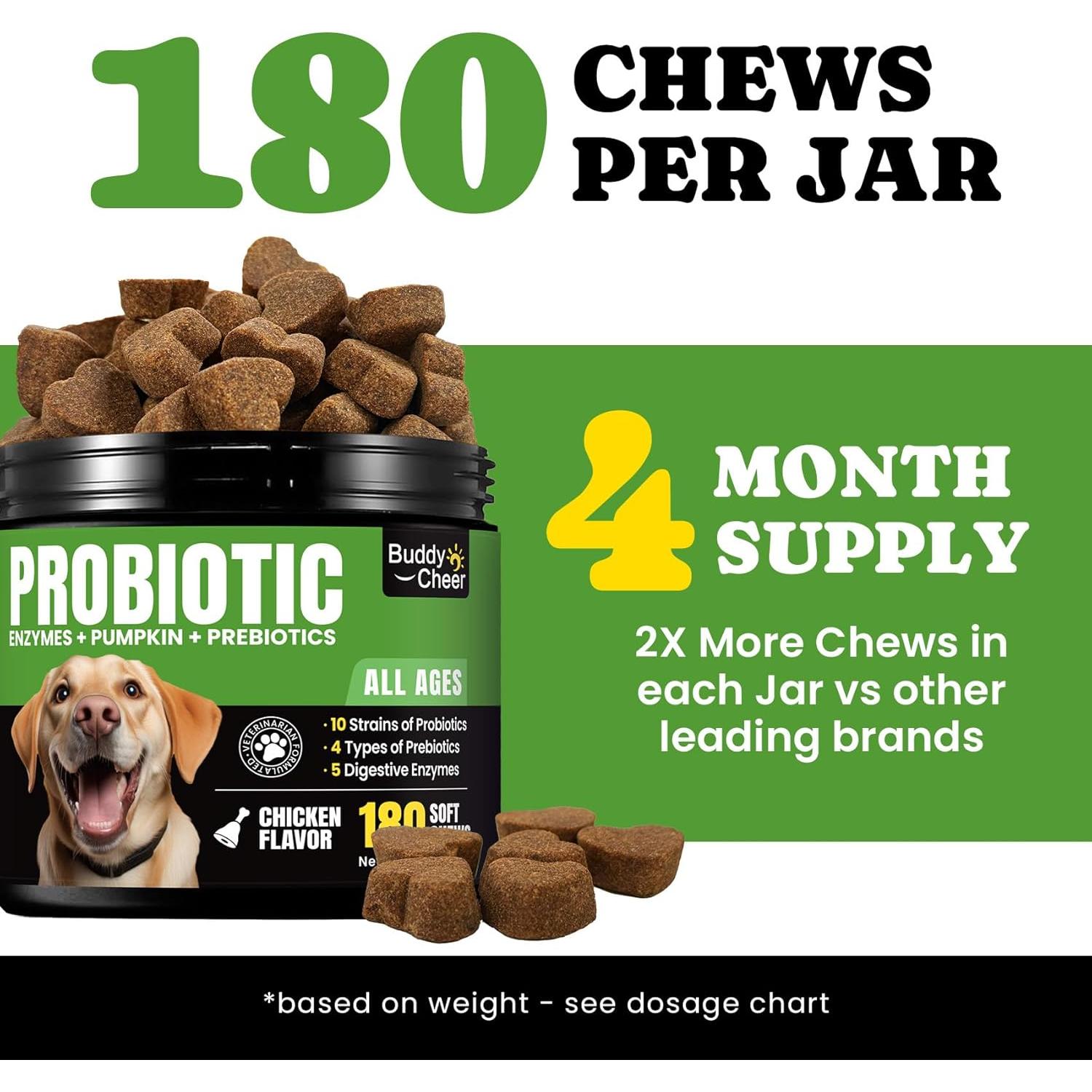 Probioticos para Perros BuddyCheer 180 Masticables Salud Intestinal