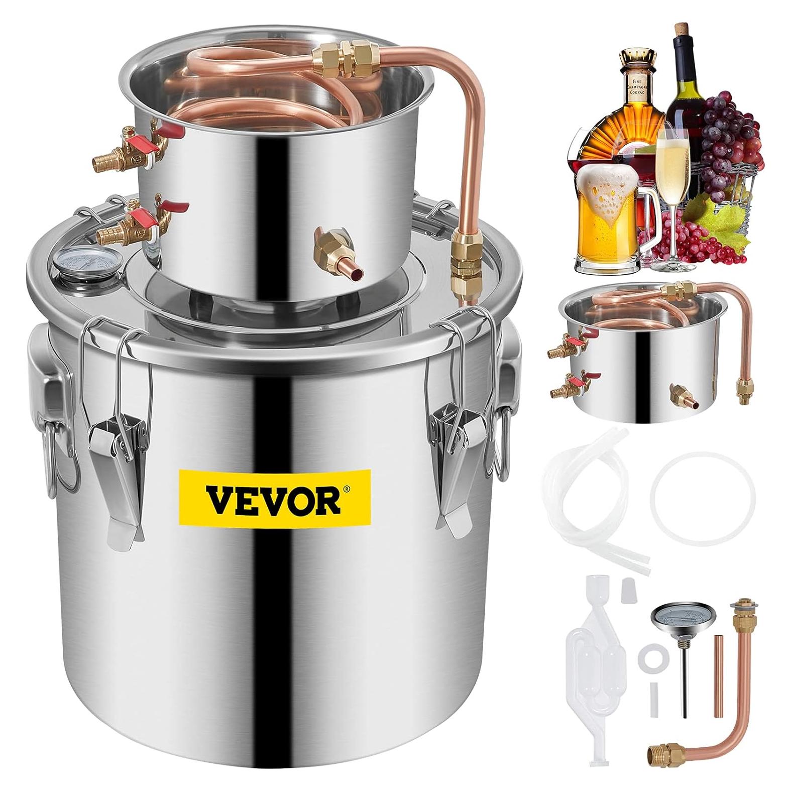 Alambique de Alcohol VEVOR 20L Kit de Destilación Acero Inoxidable