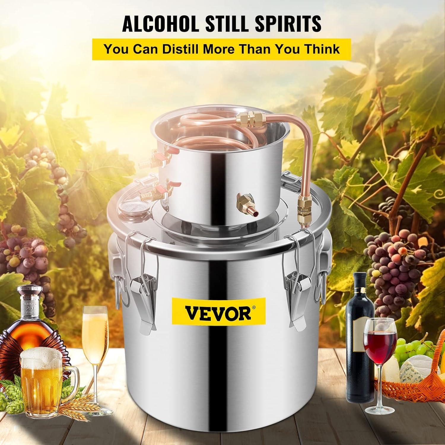 Alambique de Alcohol VEVOR 20L Kit de Destilación Acero Inoxidable