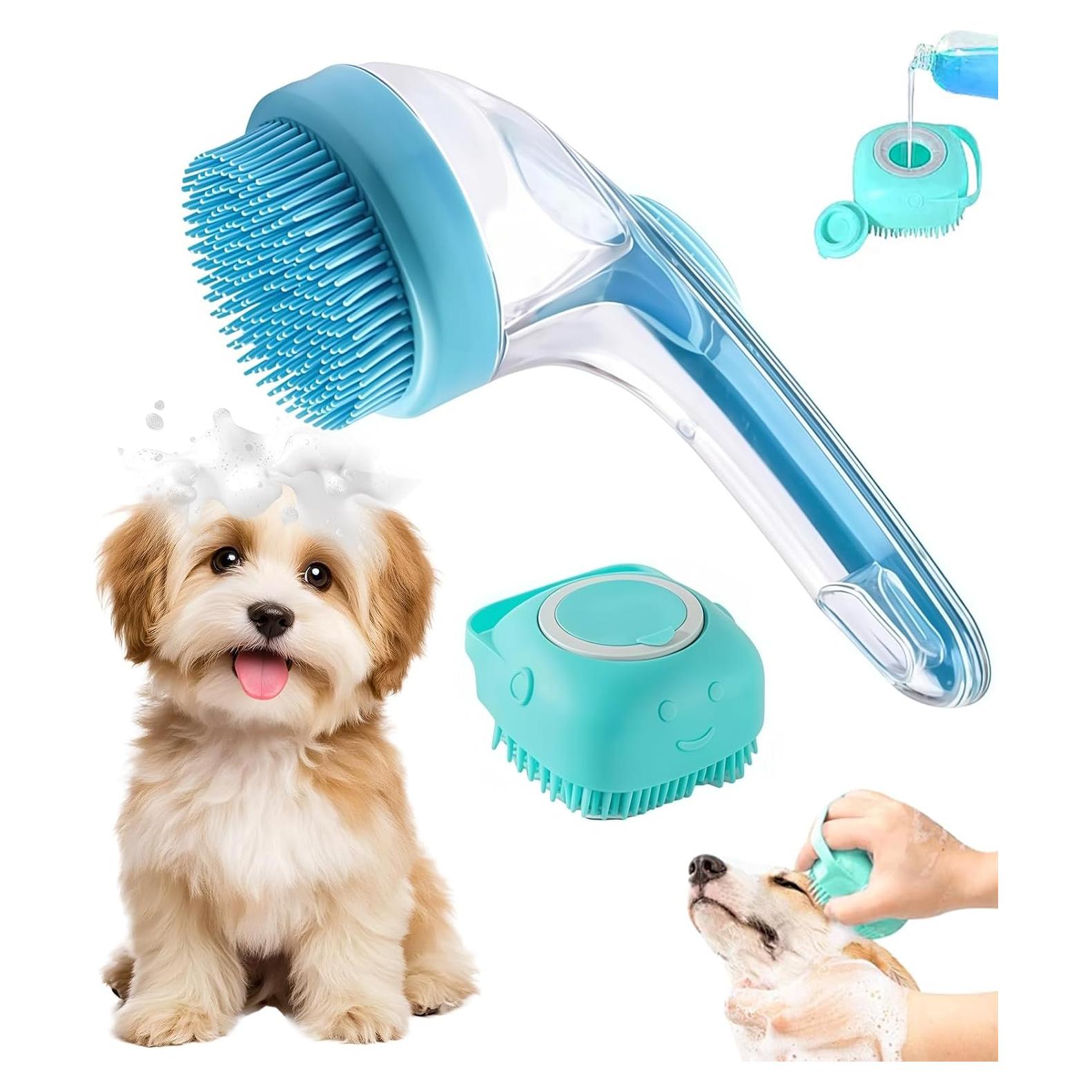 Juego de Cepillo de Baño para Perros y Gatos con Dispensador