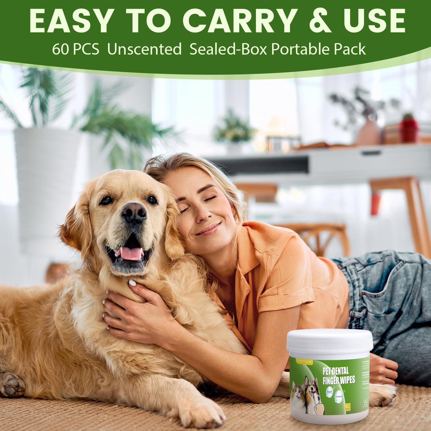 Toallitas de Cuidado Dental Fdceligoo para Perros y Gatos - 60 PCS