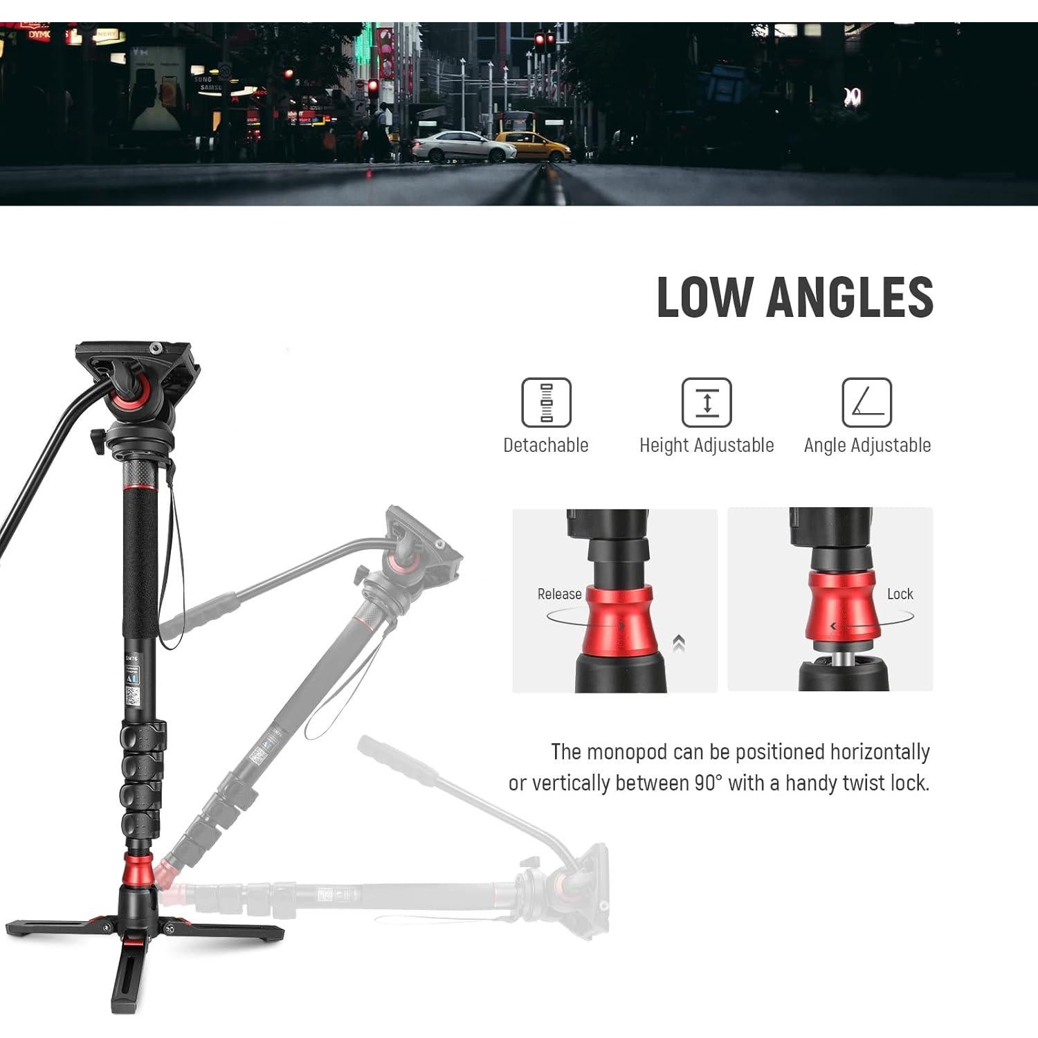 Monopod Profesional NEEWER 179cm Aluminio con Cabezal Fluido