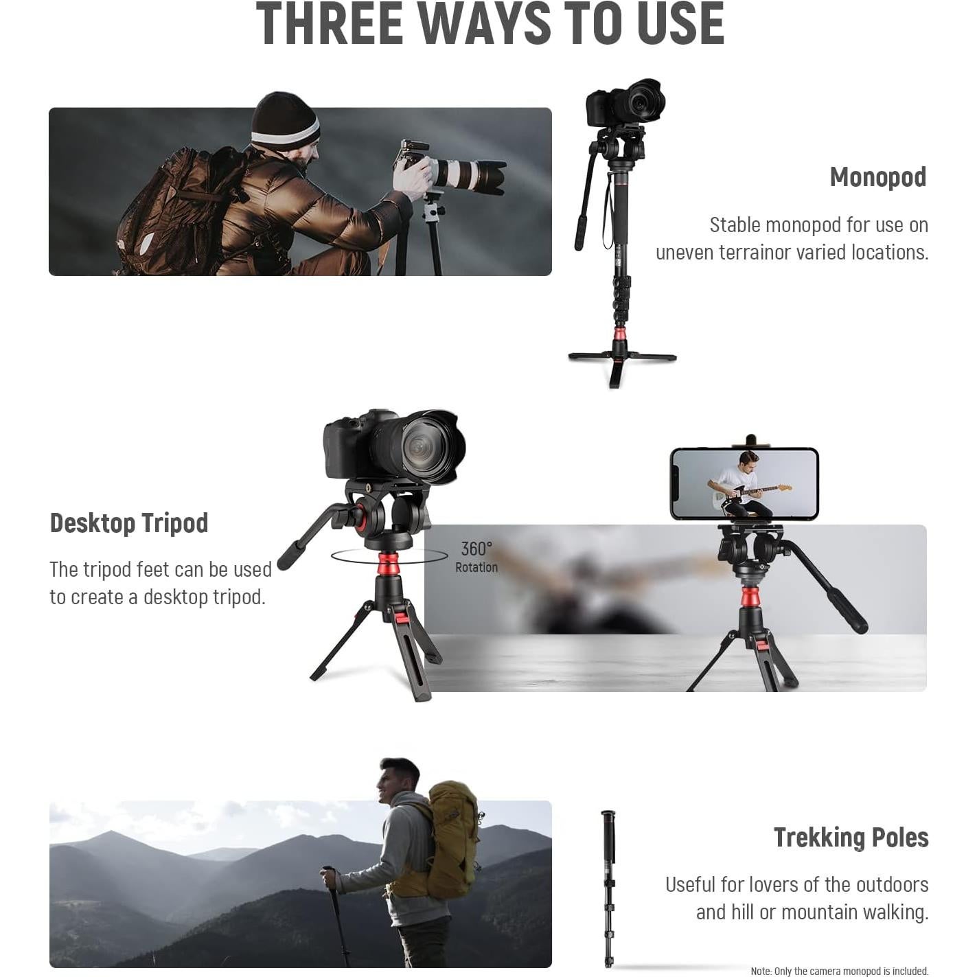 Monopod Profesional NEEWER 179cm Aluminio con Cabezal Fluido