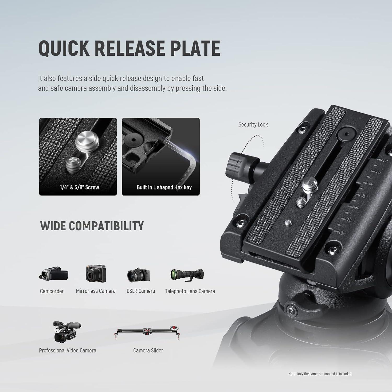 Monopod Profesional NEEWER 179cm Aluminio con Cabezal Fluido