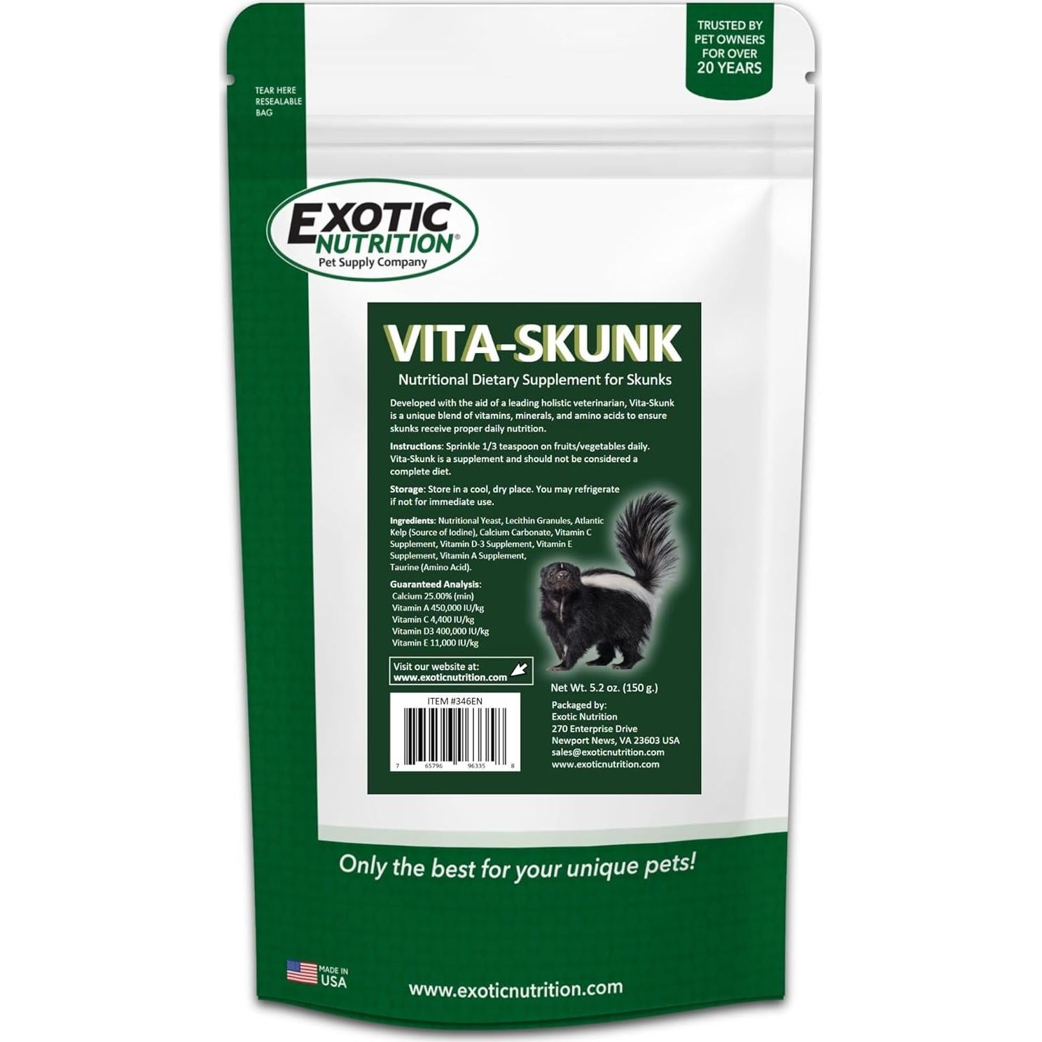 Suplemento Dietético Vita-Skunk Exotic Nutrition 147 g para Zorrillos