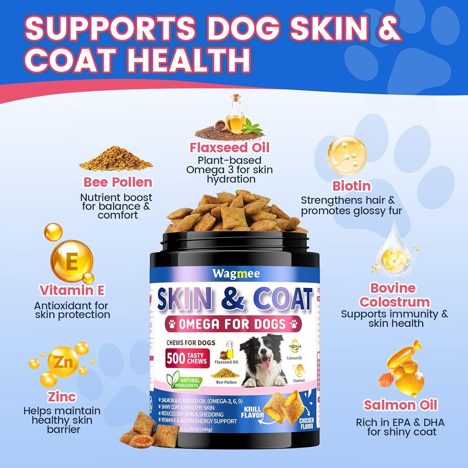 Suplemento Omega 3 para Perros Wagmee 500 Masticables Piel y Pelaje