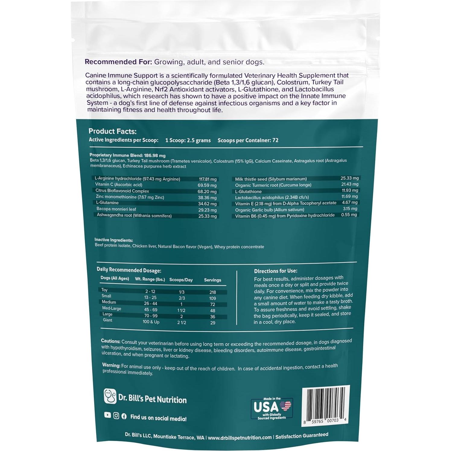 Suplemento Inmunológico Dr. Bill para Perros 180g - Calostro, Zinc