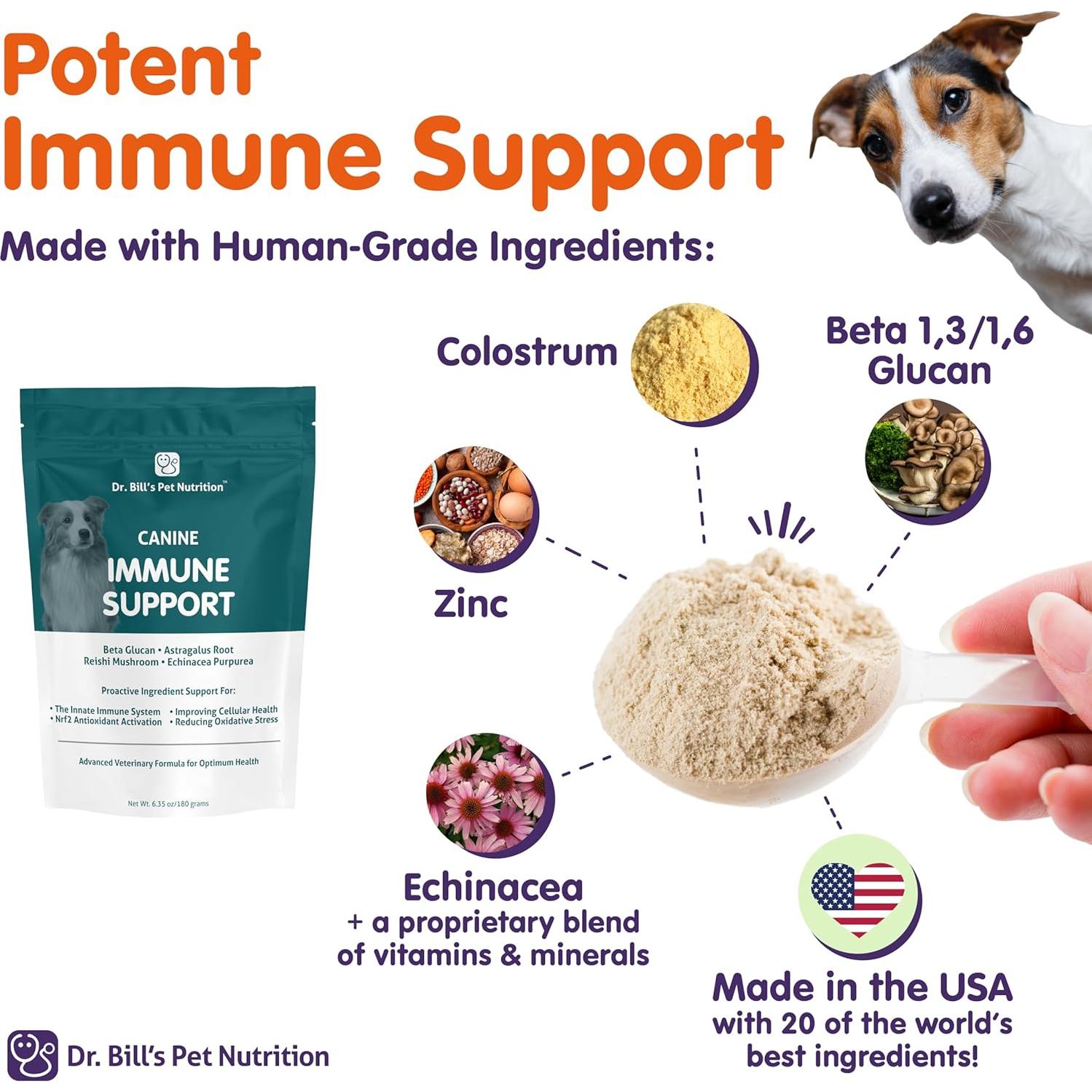 Suplemento Inmunológico Dr. Bill para Perros 180g - Calostro, Zinc