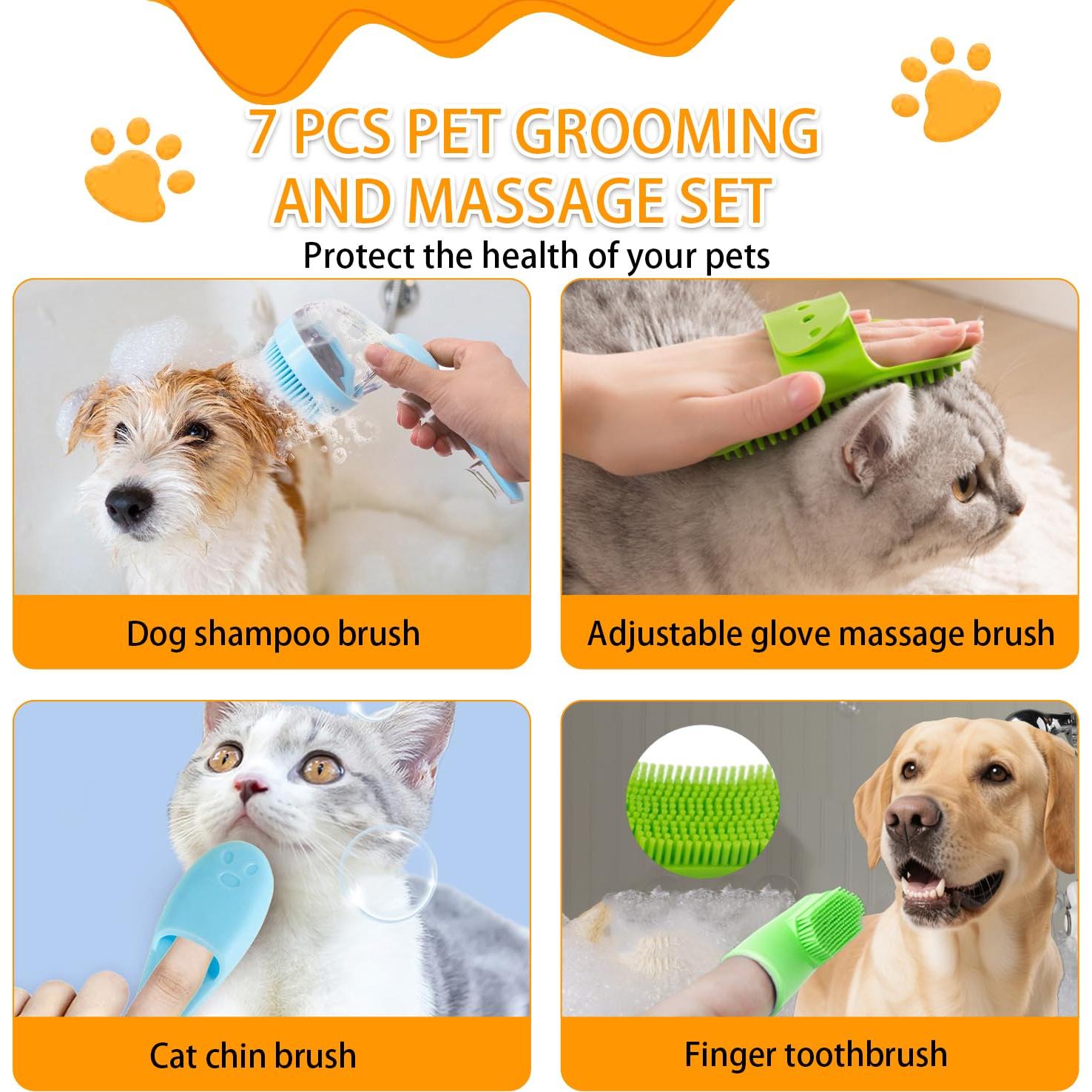 Juego de 7 Cepillos para Baño de Mascotas WUMUTI Azul