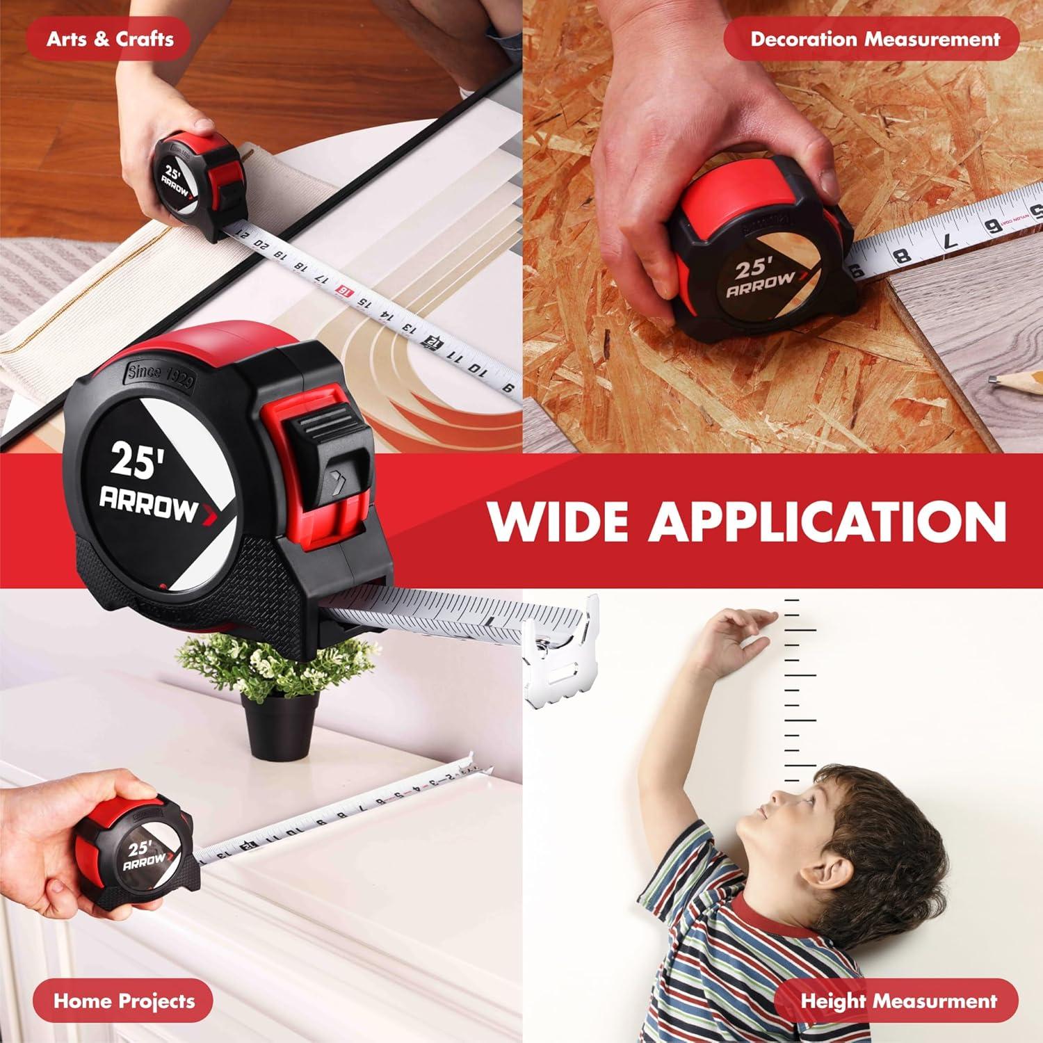 Cinta Métrica Arrow 7.62 m Doble Cara con Bloqueo y Gancho