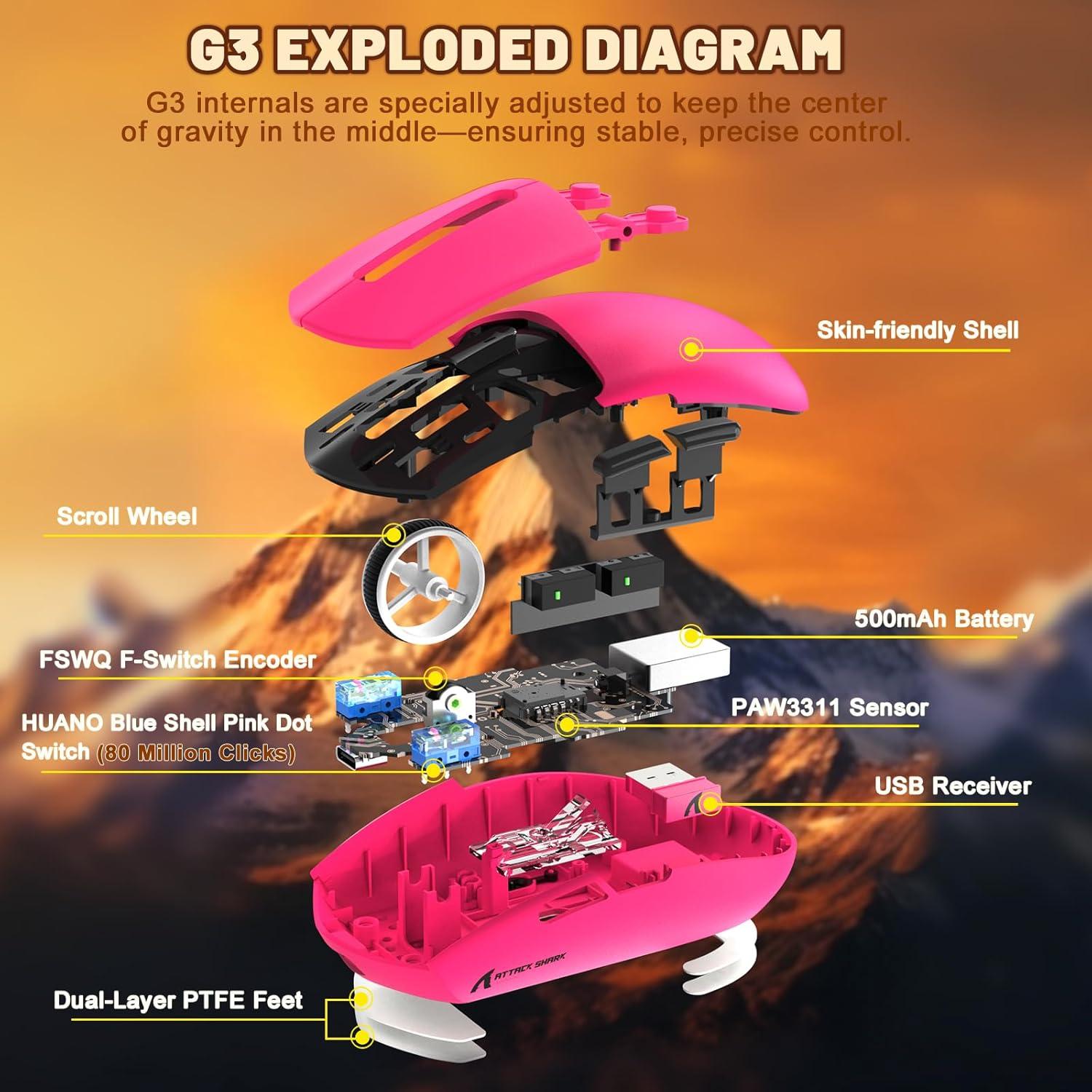 Ratón Gaming Inalámbrico MAMBASNAKE G3 Rojo 25000 DPI