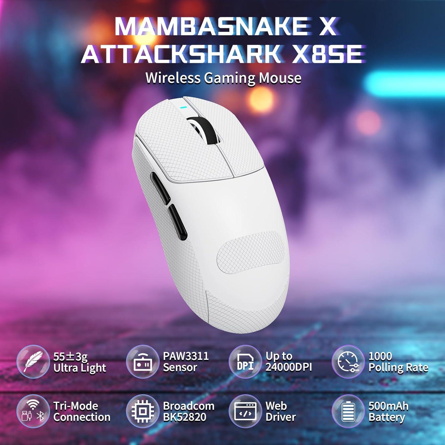 Ratón Gaming Inalámbrico Attack Shark X8SE 25K DPI 59g Blanco