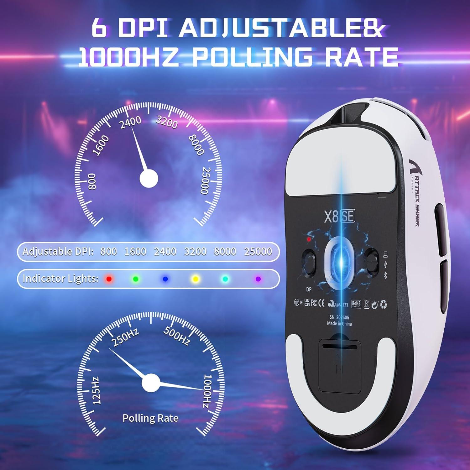 Ratón Gaming Inalámbrico Attack Shark X8SE 25K DPI 59g Blanco