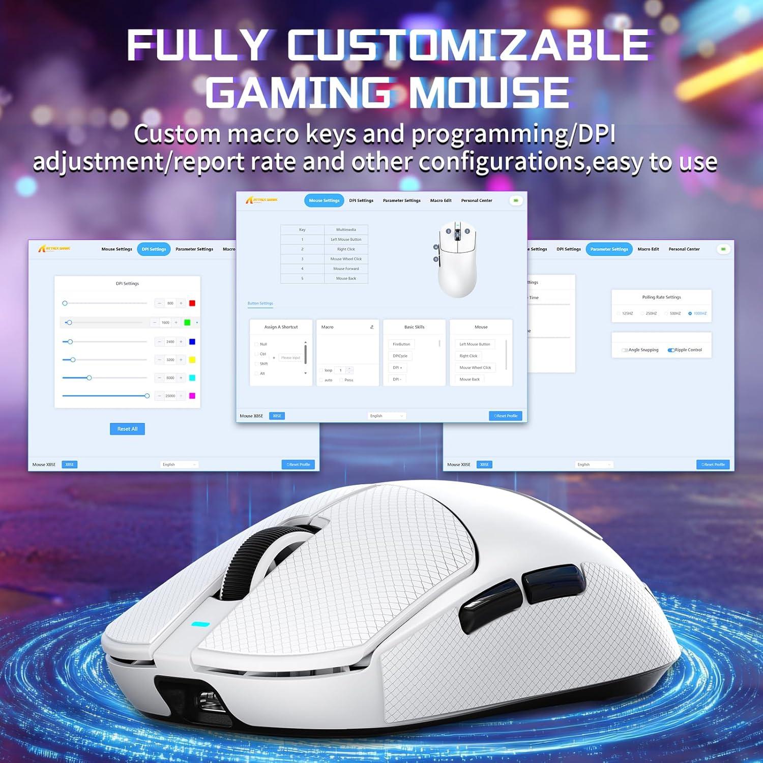 Ratón Gaming Inalámbrico Attack Shark X8SE 25K DPI 59g Blanco