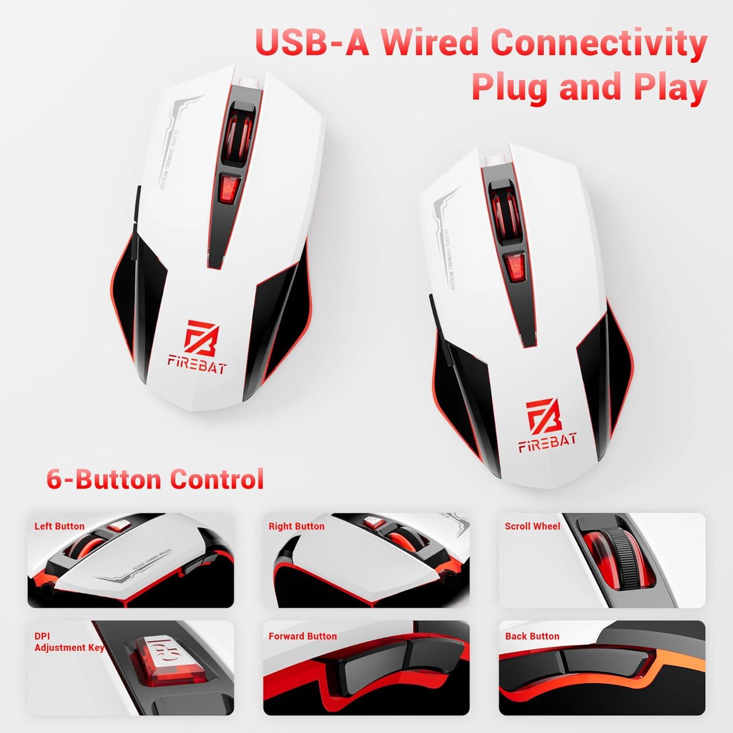 Ratón para Juegos con Cable FIREBAT X3 RGB Blanco - 6 Botones