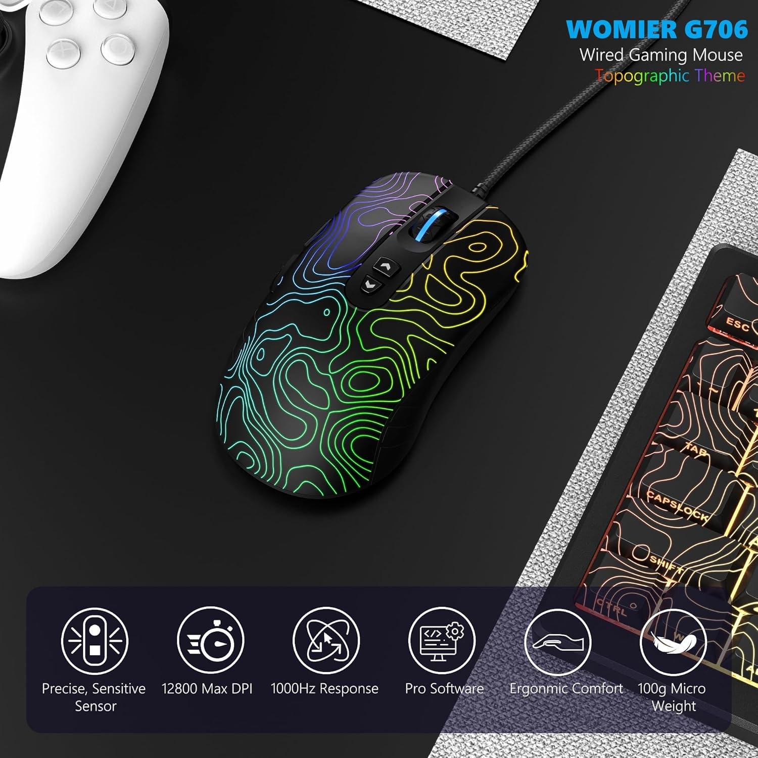 Ratón Gaming Womier G706 RGB 12800 DPI Con Cable Negro