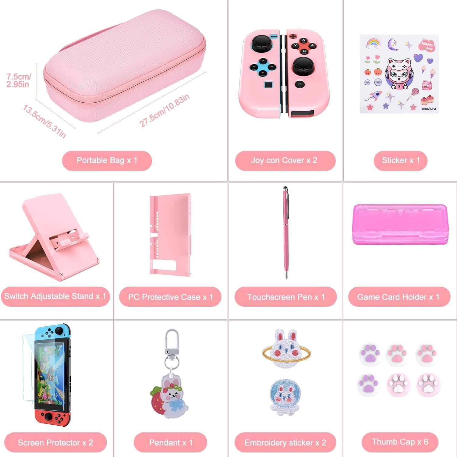 Funda 19 en 1 para Nintendo Switch innoAura Rosa