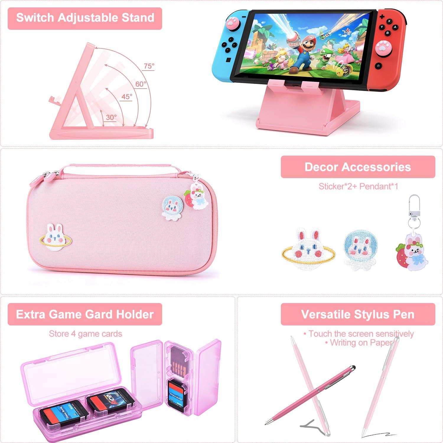 Funda 19 en 1 para Nintendo Switch innoAura Rosa