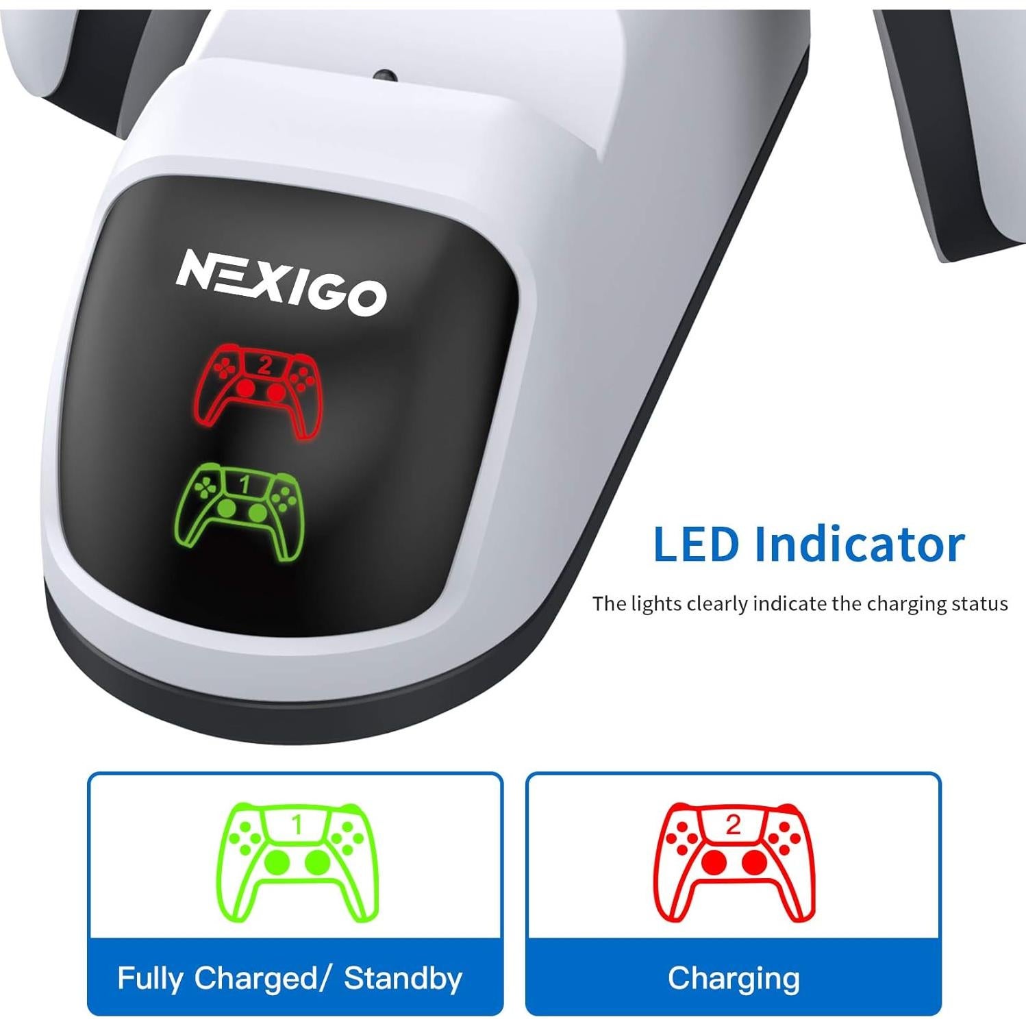 Cargador Doble NexiGo para Controlador PS5 con LED Blanco