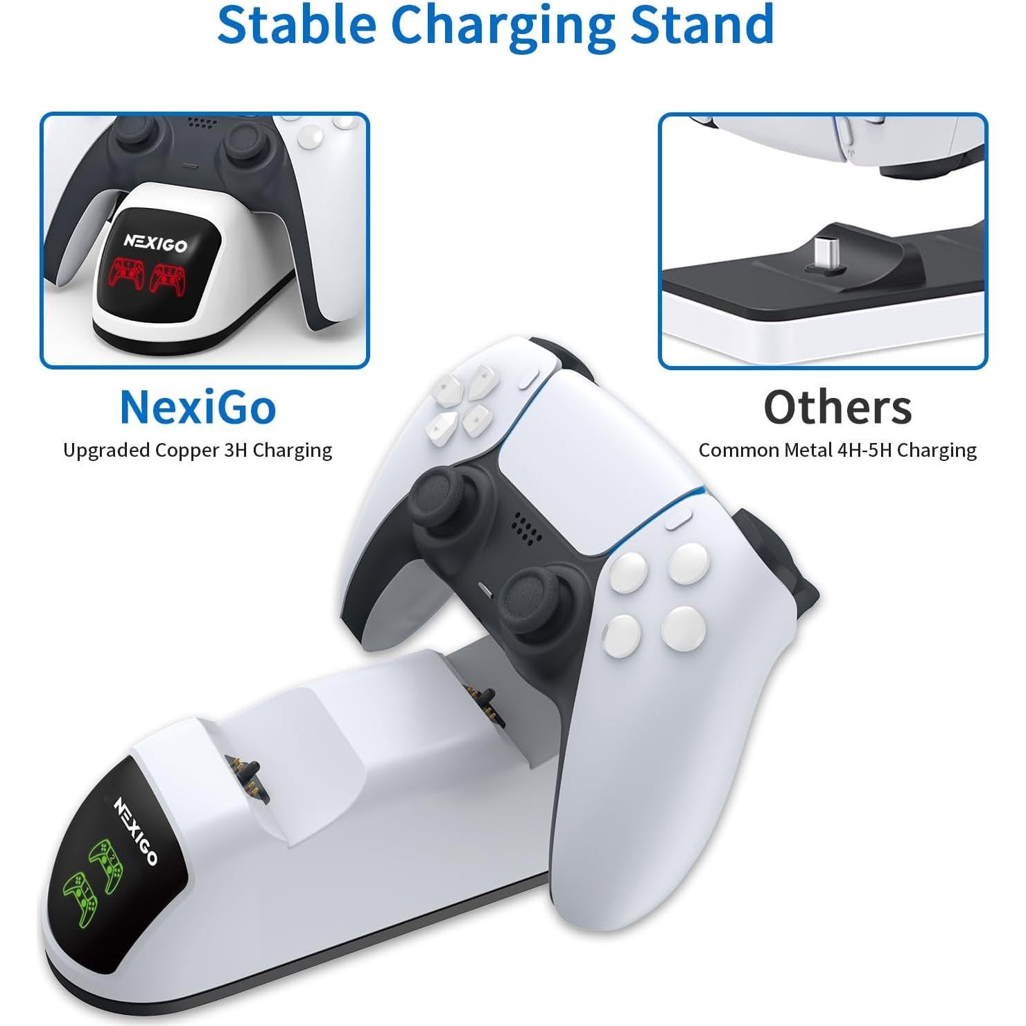 Cargador Doble NexiGo para Controlador PS5 con LED Blanco