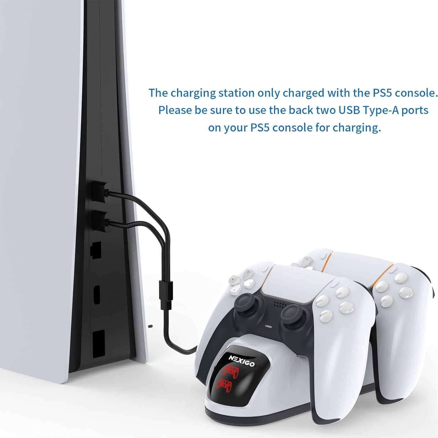 Cargador Doble NexiGo para Controlador PS5 con LED Blanco