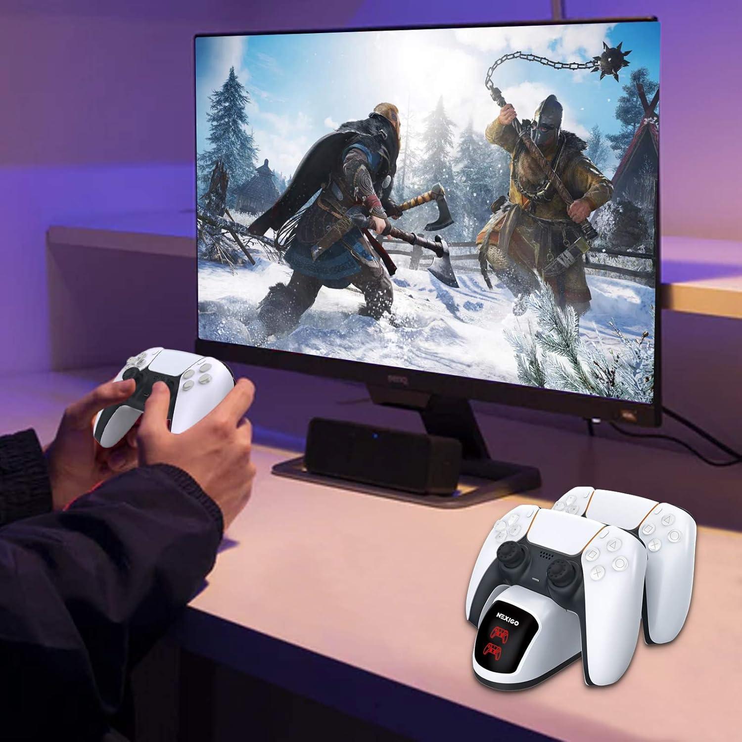 Cargador Doble NexiGo para Controlador PS5 con LED Blanco