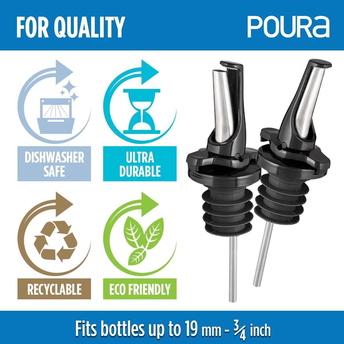 Vertedor de Licor 3 en 1 Poura - Paquete de 2 Negro, Libre de BPA