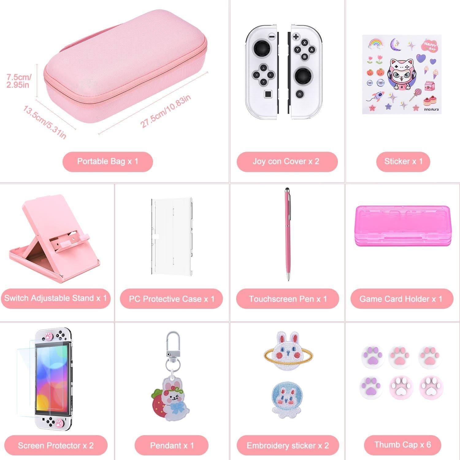 Funda innoAura para Switch OLED 19 en 1 Rosa