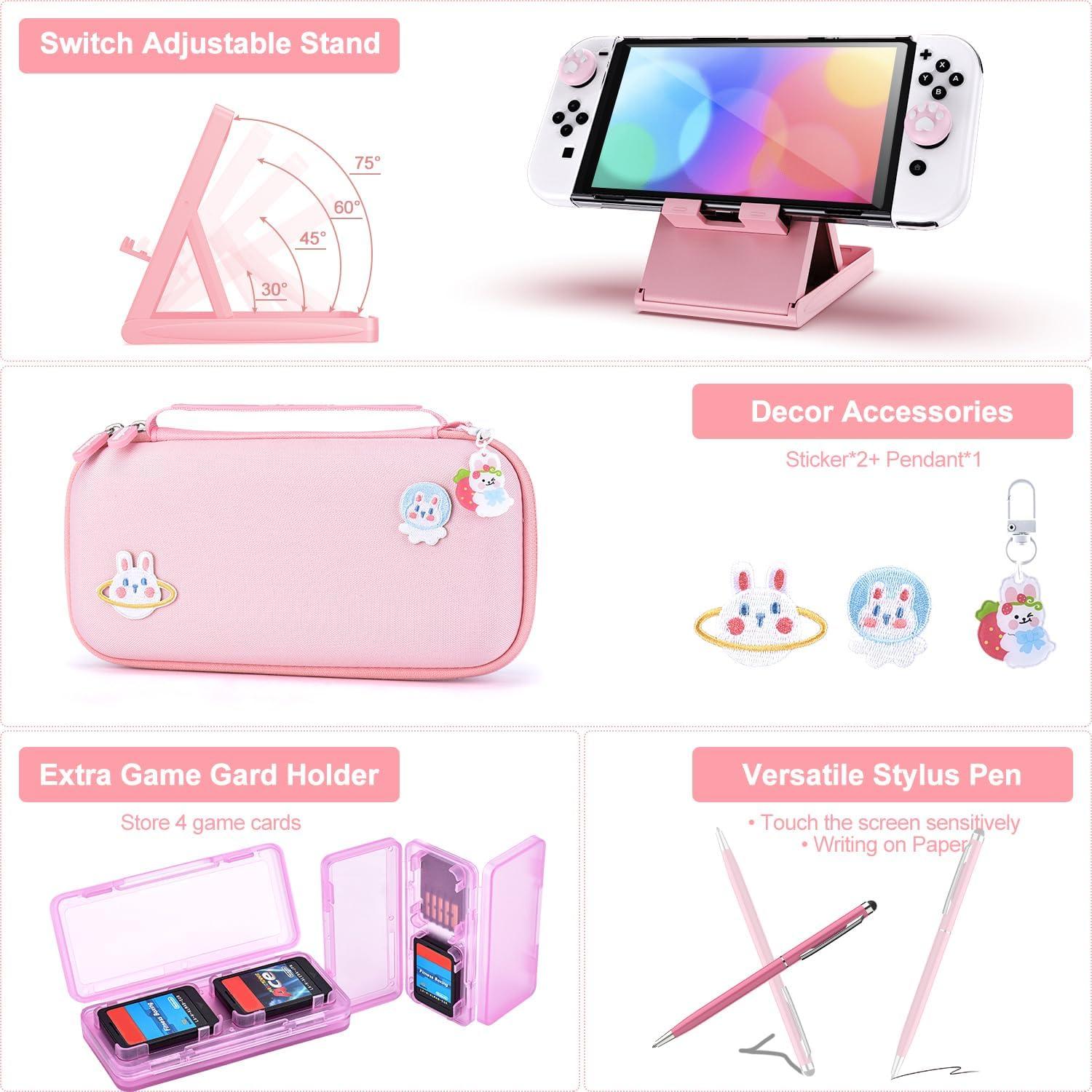 Funda innoAura para Switch OLED 19 en 1 Rosa