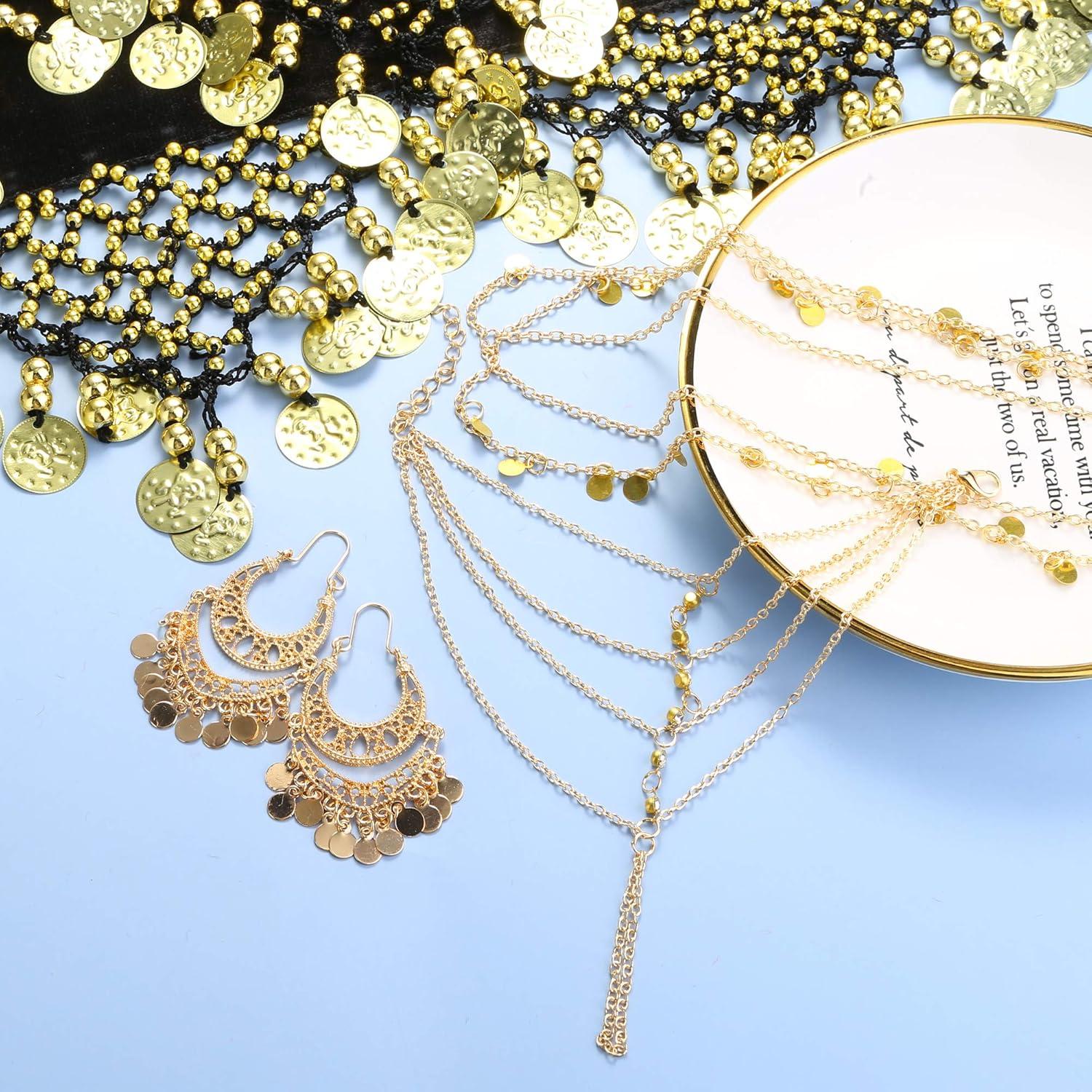 Accesorios de Danza del Vientre ORAZIO 4 Piezas - Bufanda, Cadena y Más