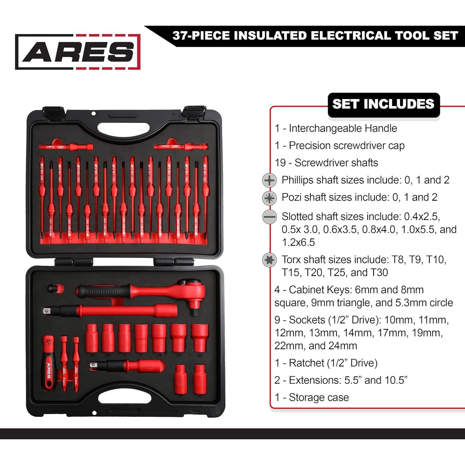 Juego de Herramientas Aisladas ARES 37 Piezas Ergonómico