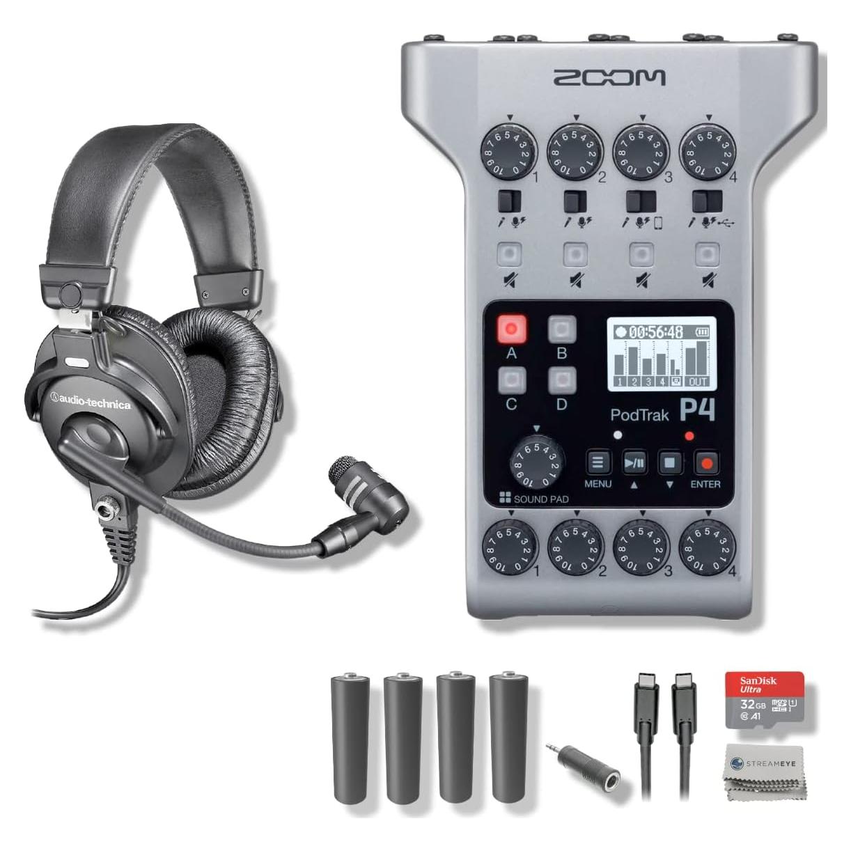 Grabadora de Podcast Zoom PodTrak P4 + Auriculares BPHS1