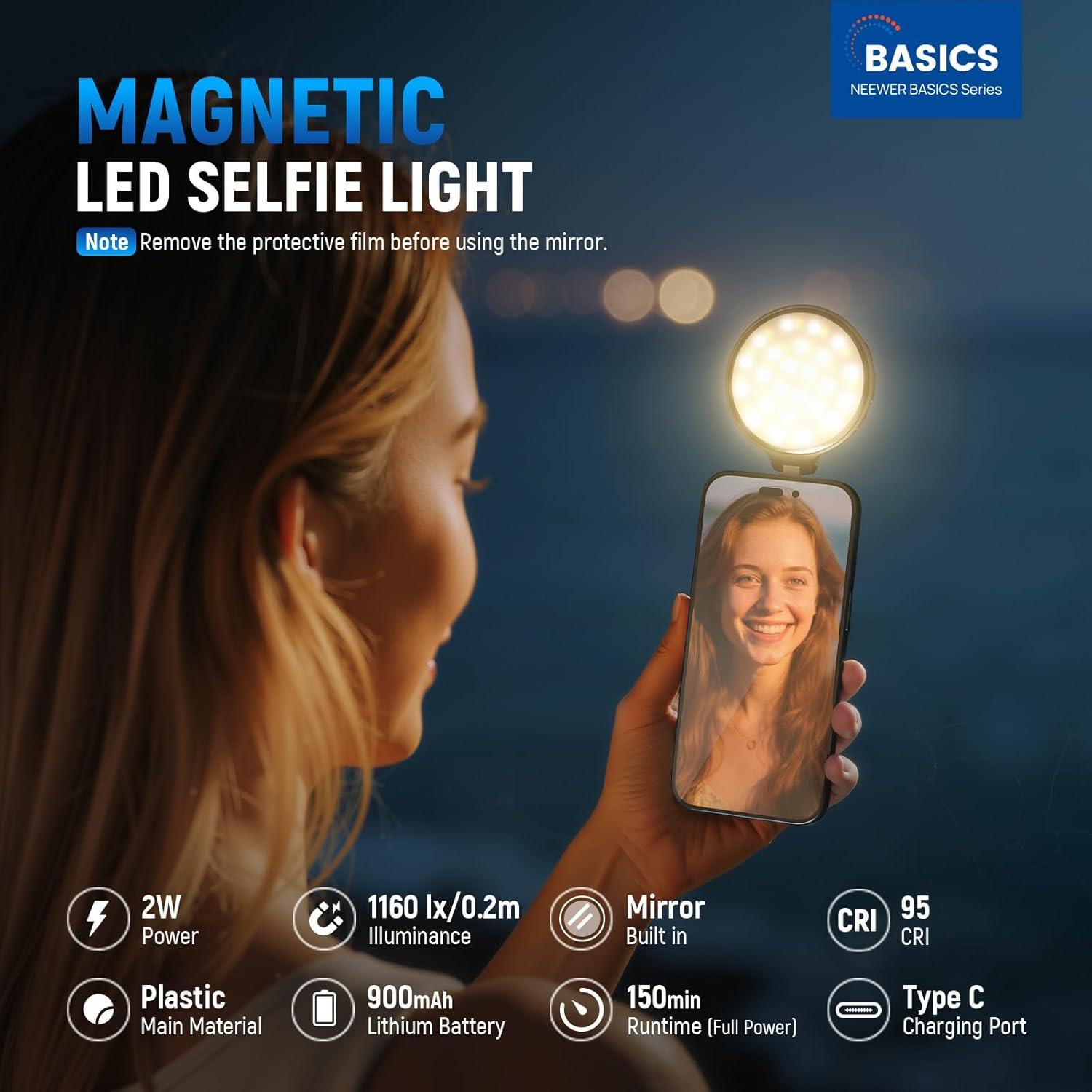 Luz LED Selfie NEEWER NL48R con Espejo y Soporte, 1160lx