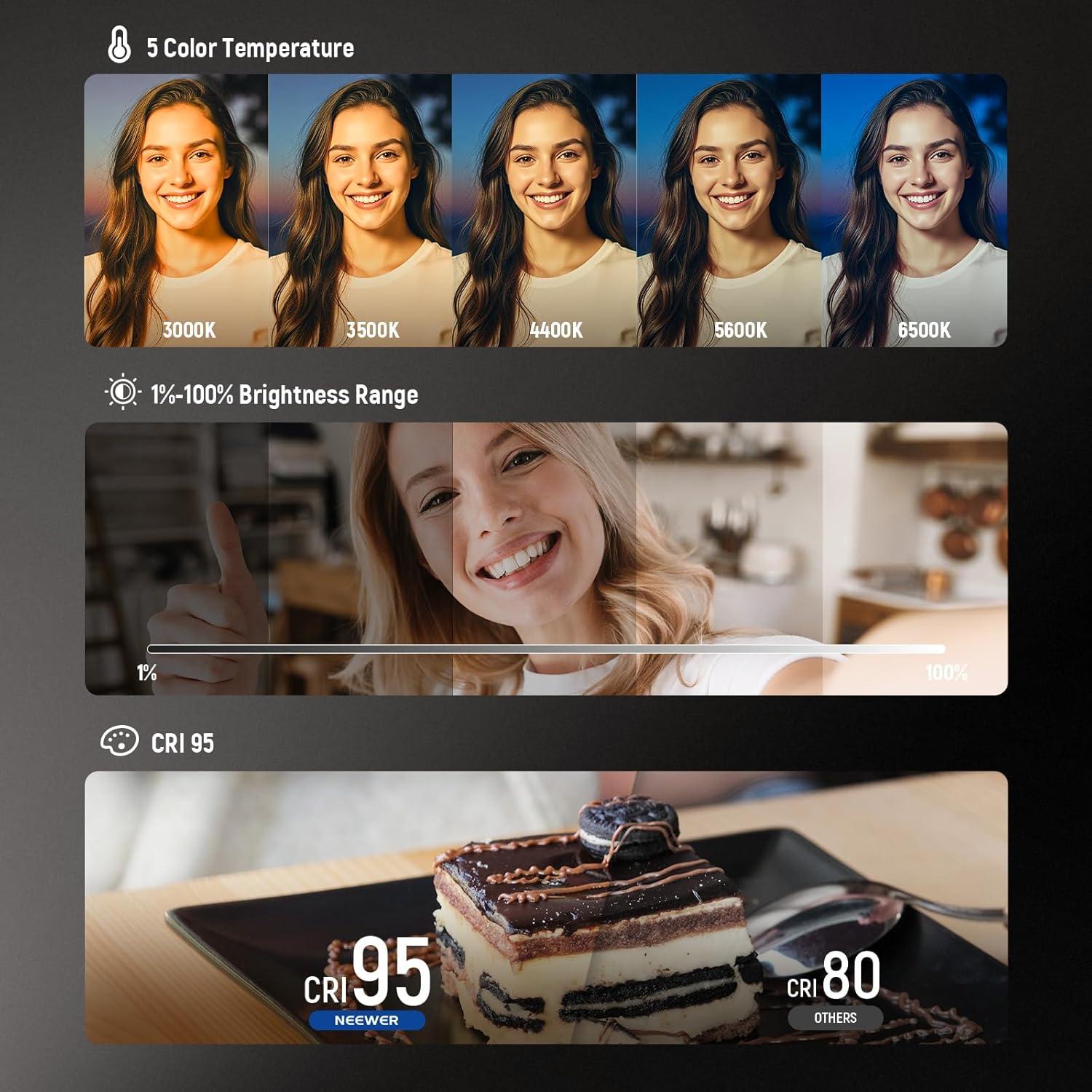 Luz LED Selfie NEEWER NL48R con Espejo y Soporte, 1160lx