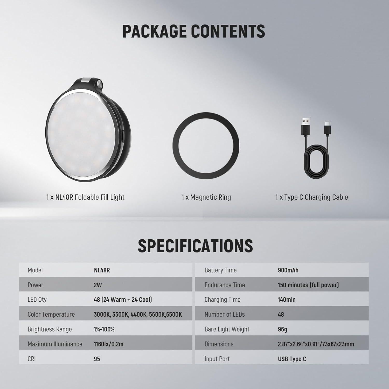 Luz LED Selfie NEEWER NL48R con Espejo y Soporte, 1160lx