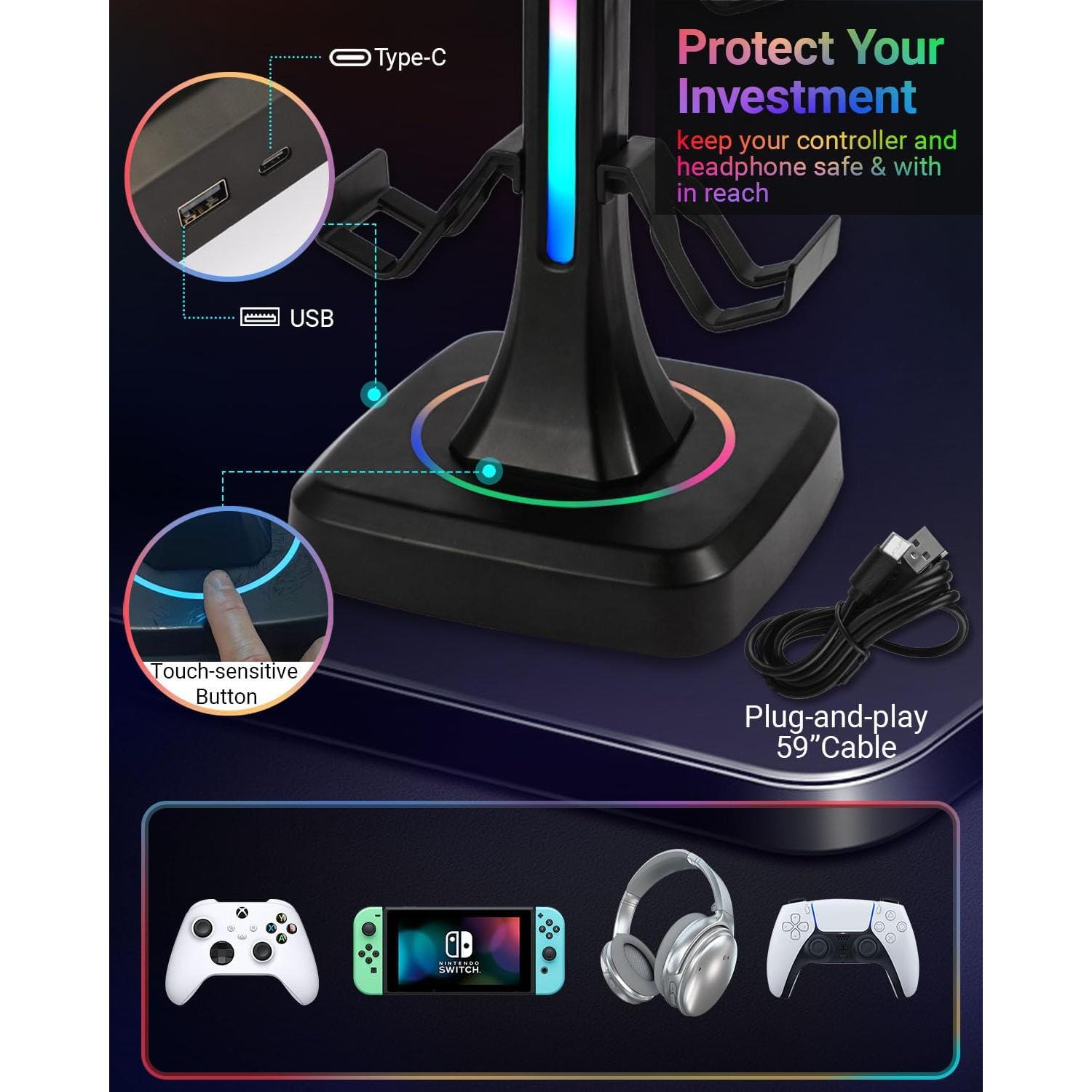 Soporte para Controladores y Auriculares RGB Yichenkeji 29 cm