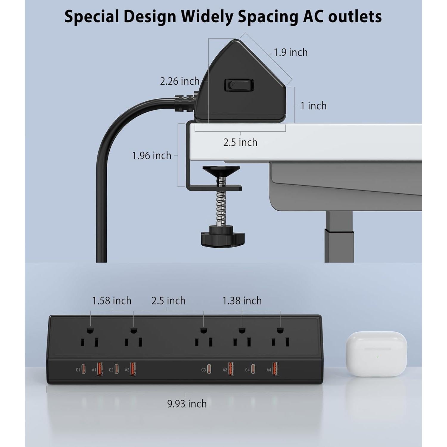 Toma Corriente de Abrazadera Jgstkcity 65W 4 USB-C 5 Salidas