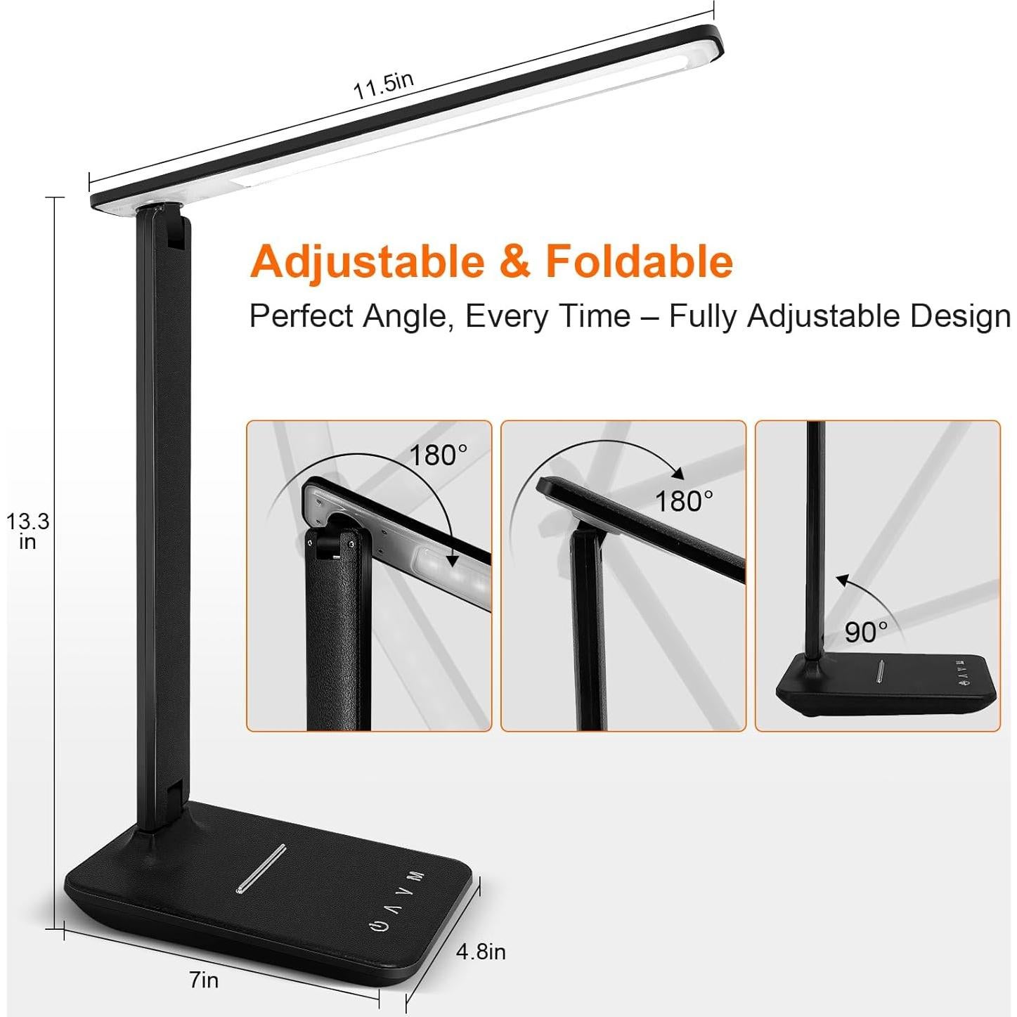 Lámpara de escritorio LED Shinelife negra con USB y 5 brillos