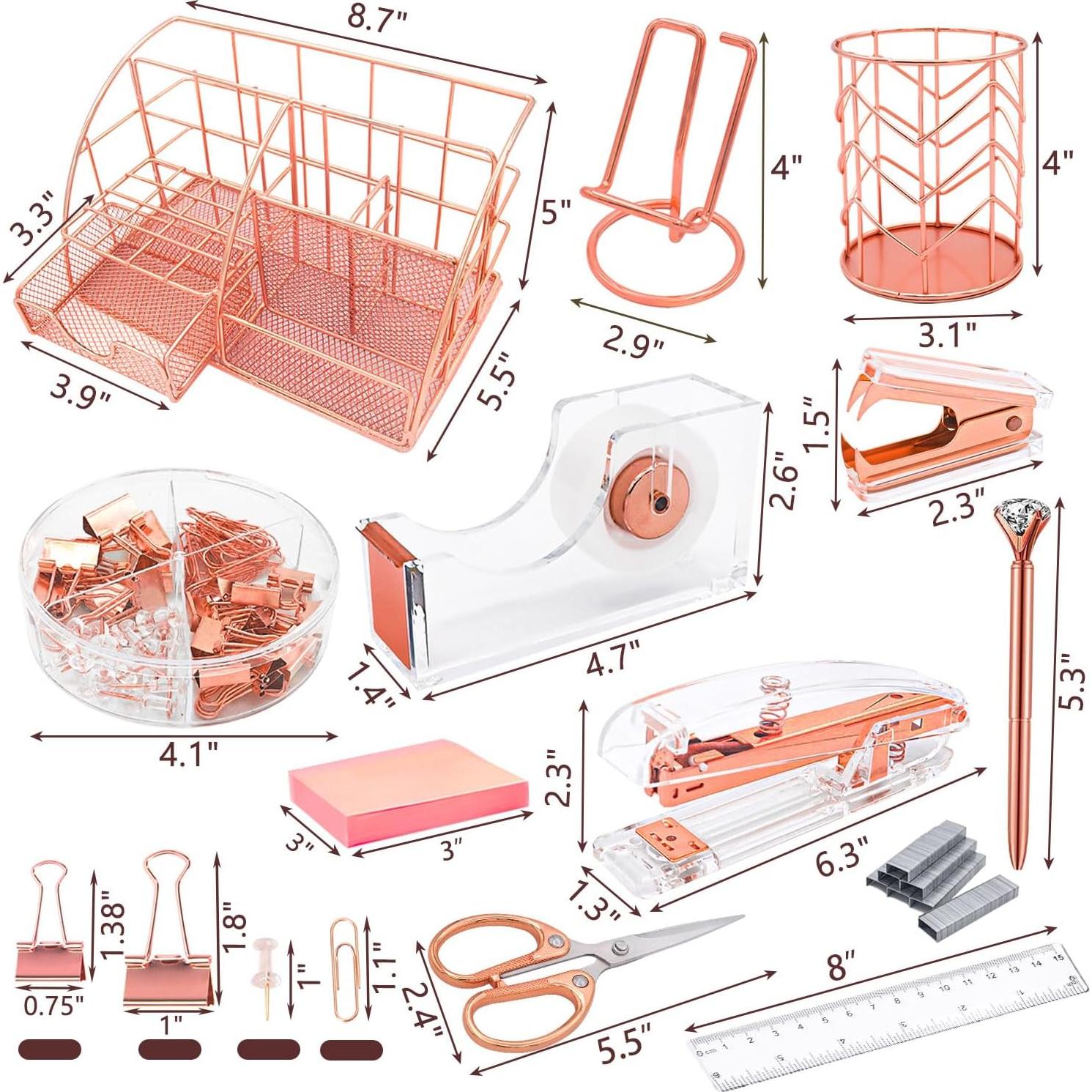 Organizador de Escritorio YOLOZAI Oro Rosa 13 Piezas Metal