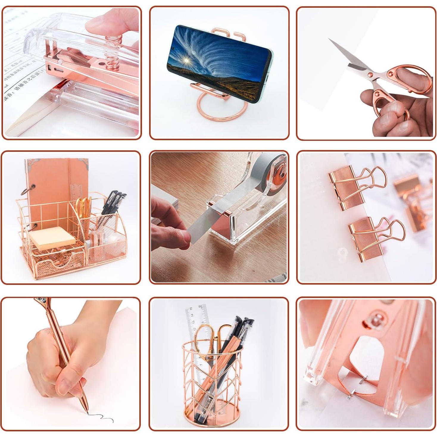 Organizador de Escritorio YOLOZAI Oro Rosa 13 Piezas Metal