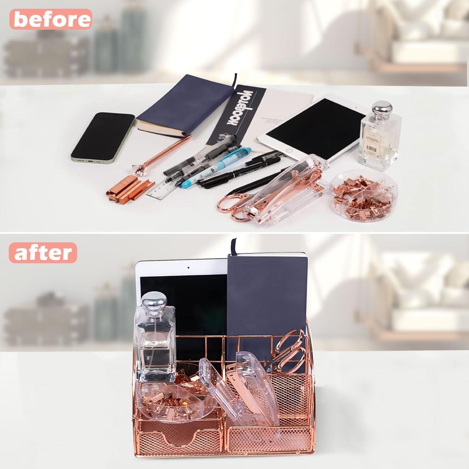 Organizador de Escritorio YOLOZAI Oro Rosa 13 Piezas Metal