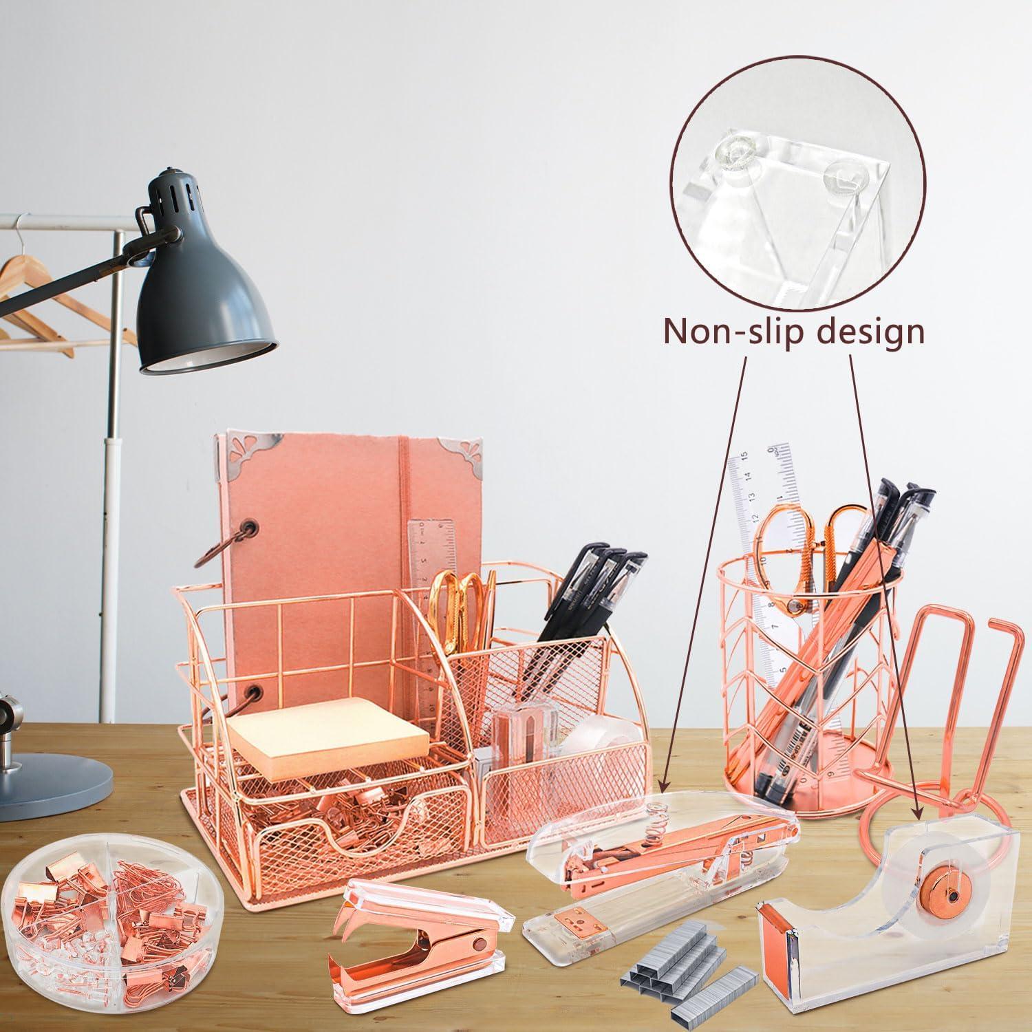 Organizador de Escritorio YOLOZAI Oro Rosa 13 Piezas Metal