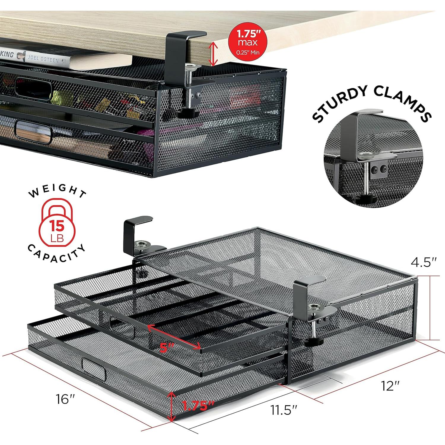 Organizador de Cajones Bajo Escritorio Homeify, 2 Cajones de Metal