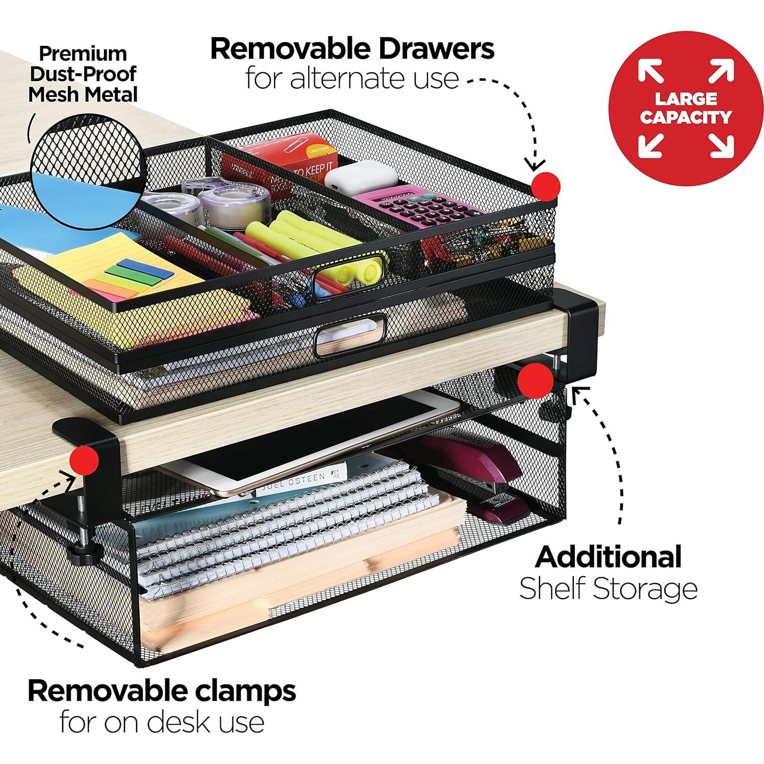 Organizador de Cajones Bajo Escritorio Homeify, 2 Cajones de Metal