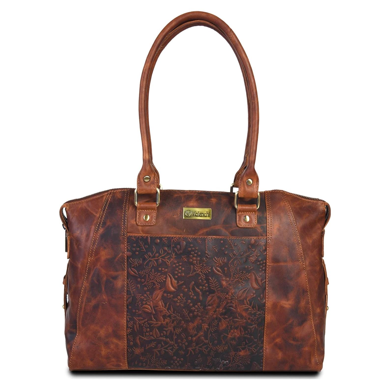 Bolso Tote de Cuero VALENCHI para Mujeres - Cognac Vintage