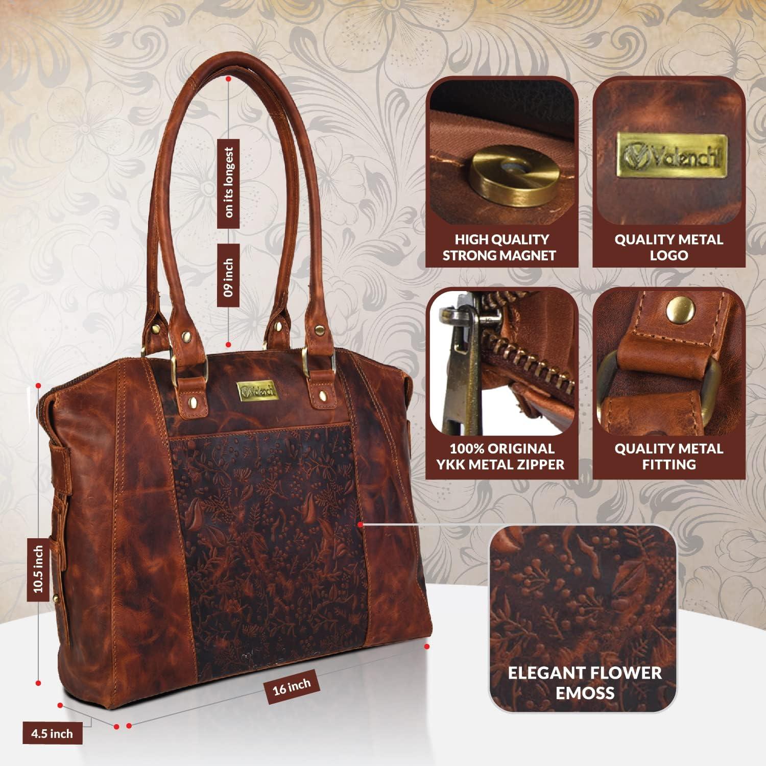 Bolso Tote de Cuero VALENCHI para Mujeres - Cognac Vintage